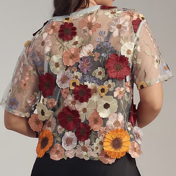NWT Dolan Anthropologie Women’s Left Coast Flower Appliqué Sheer Tee - Picture 7 of 7